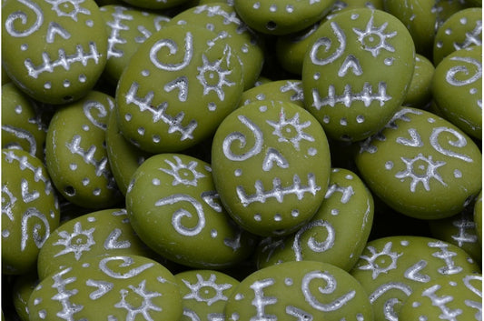Woodoo 搞笑面珠，绿色哑光银色内衬 (53420-84100-54301)，玻璃，捷克共和国