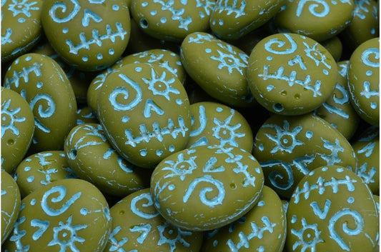 Woodoo Funny Face Beads, Grün Matt Hellblau gefüttert (53420-84100-54308), Glas, Tschechische Republik