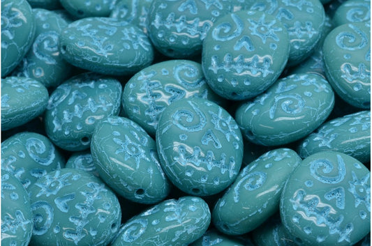 Woodoo 搞笑脸串珠，绿宝石浅蓝色内衬 (63140-54308)，玻璃，捷克共和国