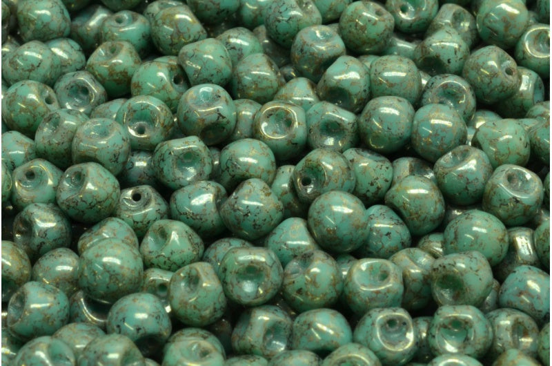 Mushroom Button Beads, Turquoise Terracotta Red (63130-15495), Glass, Czech Republic
