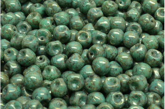 Mushroom Button Beads, Turquoise Terracotta Red (63130-15495), Glass, Czech Republic