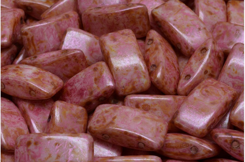 Carrier Beads, White Orange Pink Luster Spotted (02010-65307), Glass, Czech Republic