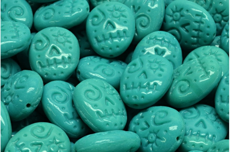 Woodoo Funny Face Beads, Turquise (63140), Glass, Czech Republic