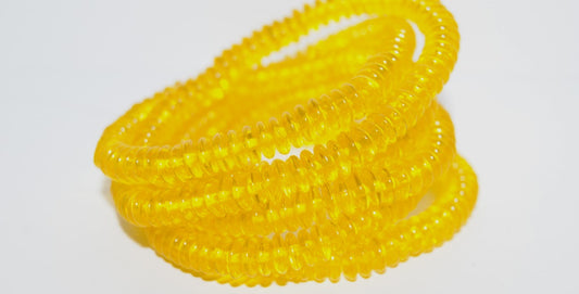 Flat Round Wheel Pressed Glass Beads, Transparent Yellow (80020), Glass, Czech Republic