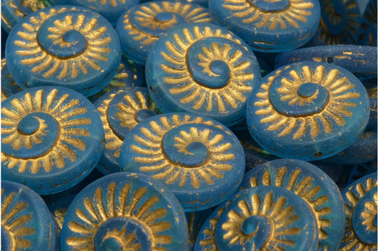 化石シェルビーズ、アクアマットゴールドライン（60030-84100-54302）、ガラス、チェコ共和国