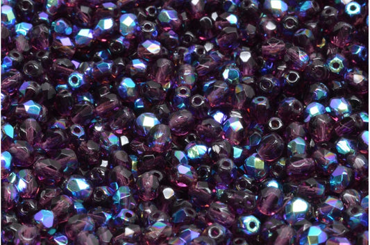 圆形火抛光刻面珠，透明浅紫水晶 Ab (20050-28701)，波西米亚水晶玻璃，捷克共和国