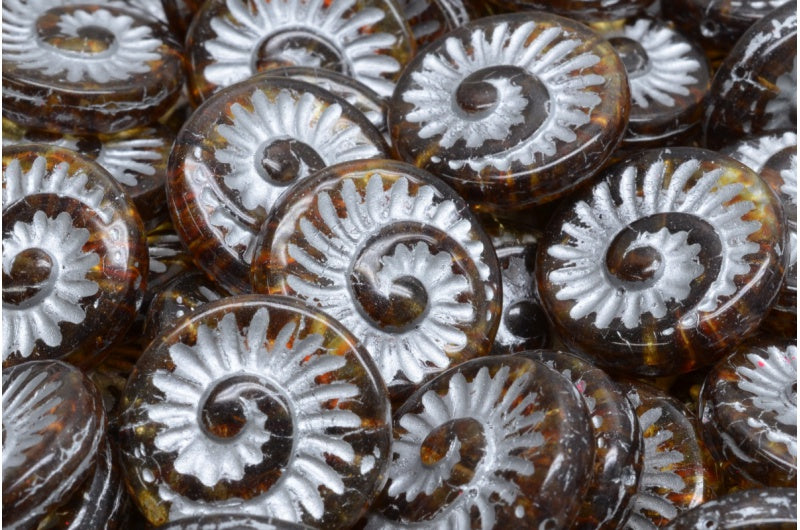 Fossil Shell Beads, Crystal Travertin Silver Lined (00030-86800-54301), Glass, Czech Republic