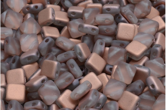 フラットシルキービーズ - 2穴、クリスタルマットローズゴールドカプリ（00030-84100-27101）、ガラス、チェコ共和国