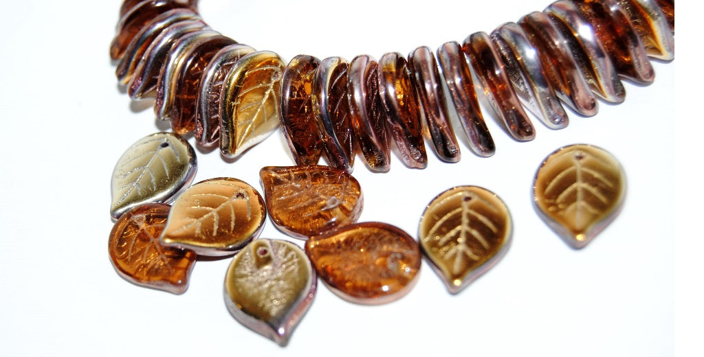 Leaf Pressed Glass Beads, Transparent Brown 27101 (10210 27101), Glass, Czech Republic