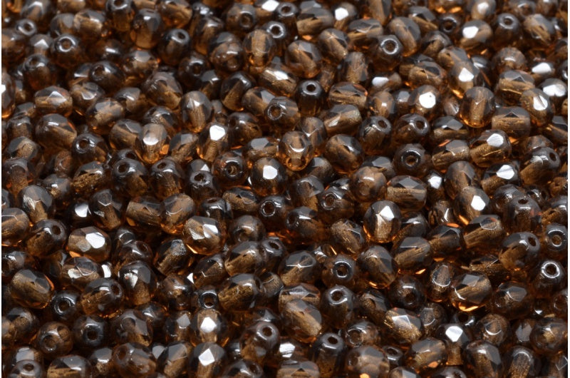 Fire Polish Faceted Round Beads 3mm, Transparent Brown (10230), Glass, Czech Republic