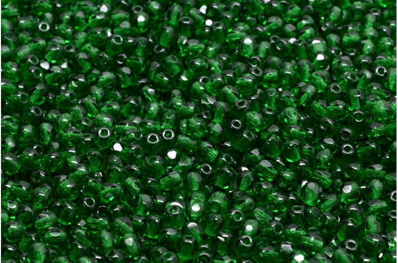圆形火抛光多面珠，透明绿宝石（50150），波西米亚水晶玻璃，捷克共和国