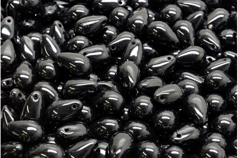 Drop Beads, Black (23980), Glass, Czech Republic