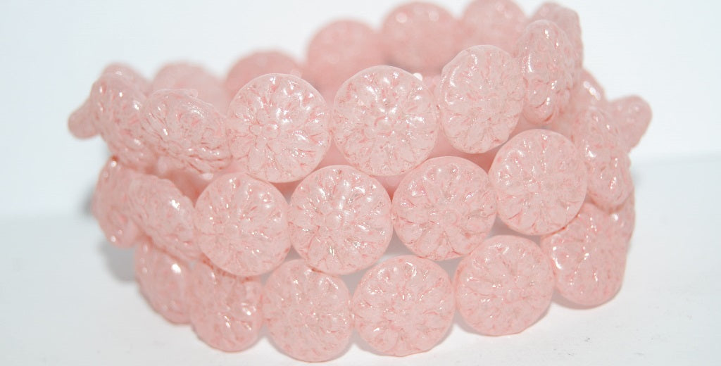 Round Flower Edelweiss Pressed Glass Beads, (Lava Glass Pink), Glass, Czech Republic