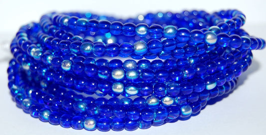 Round Pressed Glass Beads Druck, Transparent Blue Ab (30080 Ab), Glass, Czech Republic