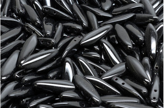 2 孔匕首珠，黑色 (23980)，玻璃，捷克共和国