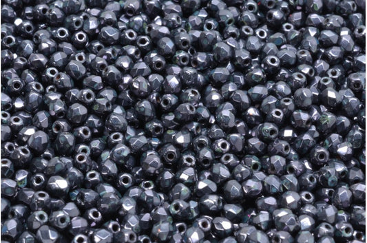 ファセット加工ラウンドビーズ、ブラックステイン、ラスターブルー（23980-65431）、ボヘミアクリスタルガラス、チェコ共和国