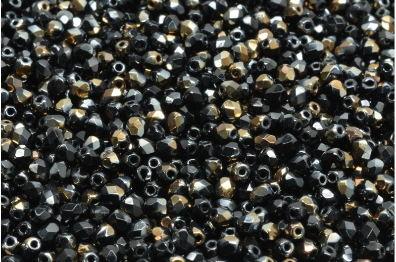ファセット加工ラウンドビーズ、ブラッククリスタルブロンズカプリ（23980-22601）、ボヘミアクリスタルガラス、チェコ共和国
