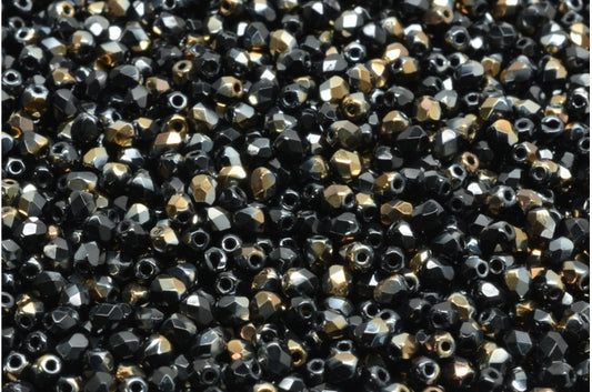 ファセット加工ラウンドビーズ、ブラッククリスタルブロンズカプリ（23980-22601）、ボヘミアクリスタルガラス、チェコ共和国