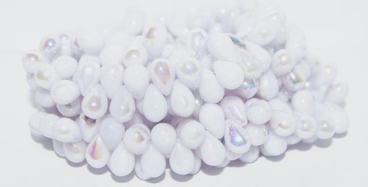 Pear Drop Pressed Glass Beads, Transparent Light Amethyst Ab (21000 Ab), Glass, Czech Republic