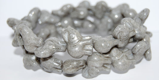 Elephant Animal Pressed Glass Beads, White Luster Black (2010 14449), Glass, Czech Republic