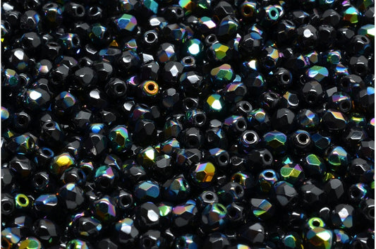 ファイアポリッシュファセットビーズラウンド、ブラック 23401 (23980-23401)、ボヘミアクリスタルガラス、チェコ共和国