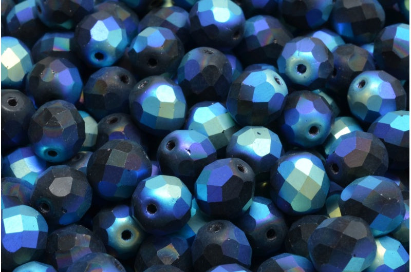 ファセット加工ラウンドビーズ、ブラックマットABフル（2Xサイド）（23980-84100-28703）、ボヘミアクリスタルガラス、チェコ共和国