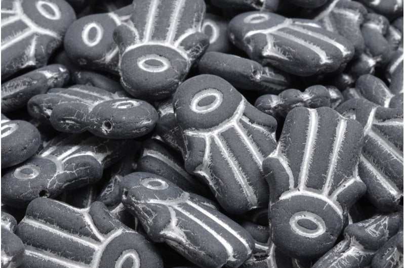 ハムサハンドビーズ、ブラックシルバーラインマット（23980-54301-84100）、ガラス、チェコ共和国