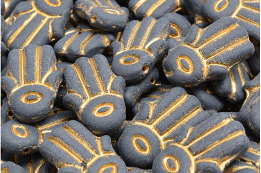 ハムサハンドビーズ、ブラックゴールドラインマット仕上げ（23980-54302-84100）、ガラス製、チェコ共和国