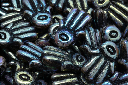 Hamsa Hand Beads, Beige Ab Full (2X Side) Black Lined (13020-28703-46441), Glass, Czech Republic