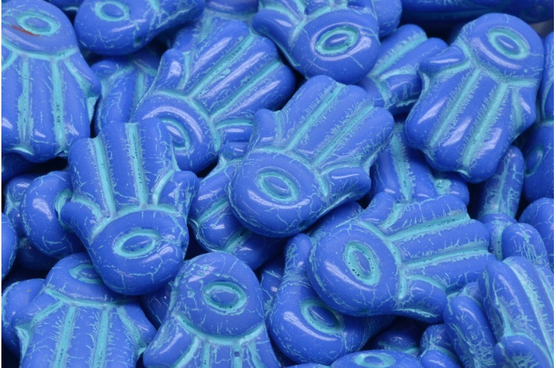 Hamsa-Handperlen, undurchsichtiges Blau, Hellblau gefüttert (33040-54308), Glas, Tschechische Republik