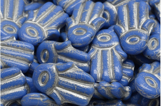 Hamsa Hand Beads, Opaque Blue Silver Lined (33040-54301), Glass, Czech Republic