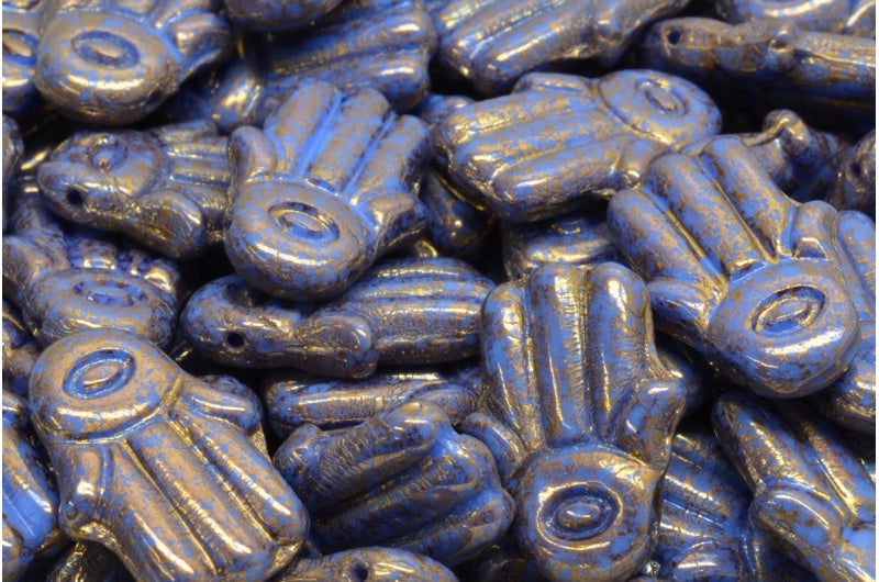 Hamsa Hand Beads, Opaque Blue Terracotta Violet (33040-15496), Glass, Czech Republic
