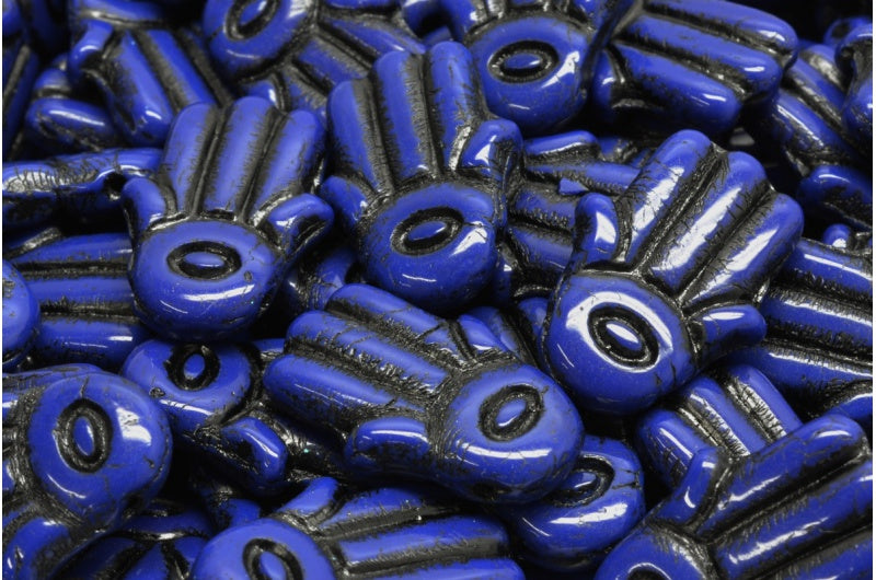 Hamsa-Handperlen, undurchsichtig blau schwarz gefüttert (33070-46441), Glas, Tschechische Republik