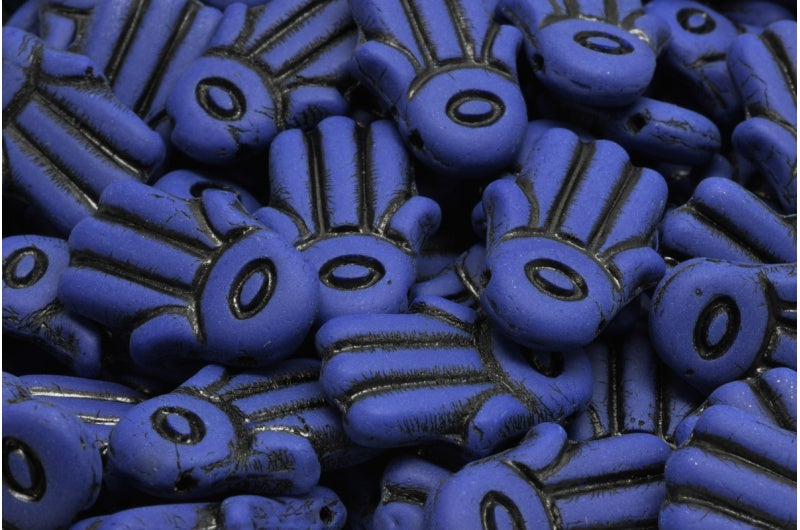 Hamsa-Handperlen, undurchsichtig blau schwarz gefüttert matt (33070-46441-84100), Glas, Tschechische Republik