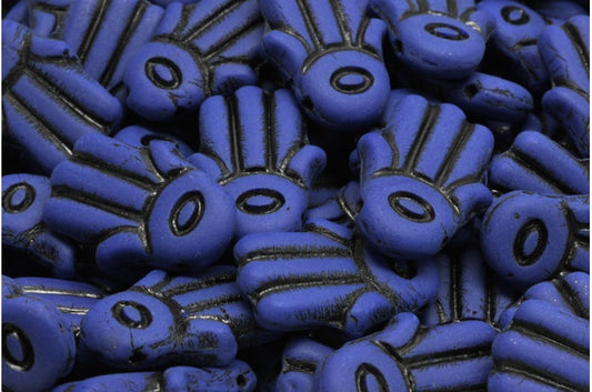 Hamsa Hand Beads, Opaque Blue Black Lined Matte (33070-46441-84100), Glass, Czech Republic