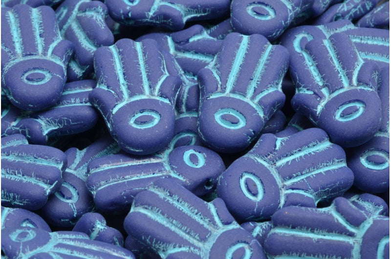 Hamsa-Handperlen, undurchsichtiges Blau, Hellblau, matt gefüttert (33070-54308-84100), Glas, Tschechische Republik