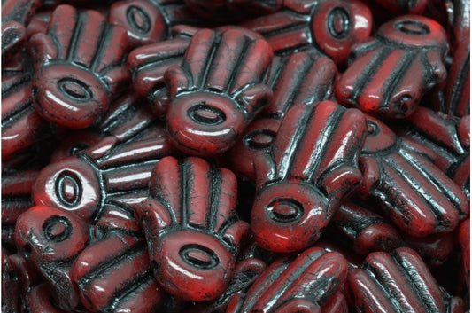 Hamsa Hand Beads, Opal Red Black Lined (91260-46441), Glass, Czech Republic