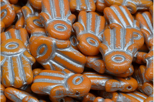 Hamsa Hand Beads, Opaque Yellow Silver Lined (93110-54301), Glass, Czech Republic