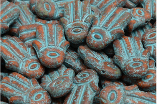 Hamsa Hand Beads, Opaque Yellow 86880 Light Blue Lined (93110-86880-54308), Glass, Czech Republic