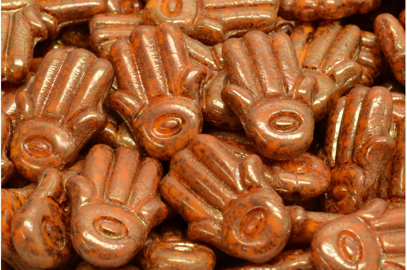 Hamsa Hand Beads, Opaque Yellow Terracotta Violet (93110-15496), Glass, Czech Republic