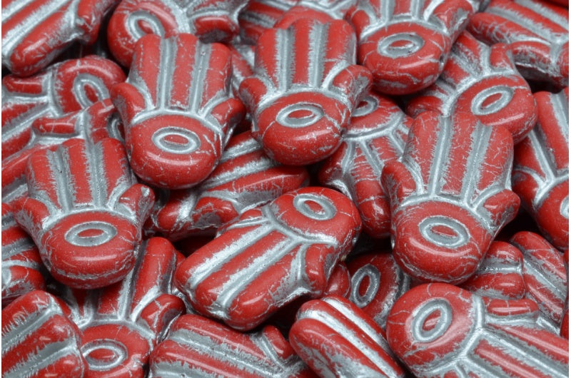 Hamsa-Handperlen, rot mit Silber gefüttert (93190-54301), Glas, Tschechische Republik