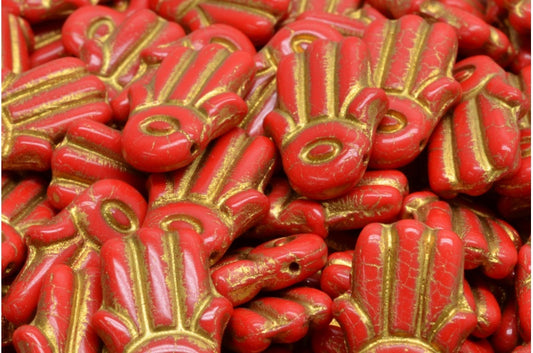 Hamsa Hand Beads, Red Gold Lined (93190-54302), Glass, Czech Republic
