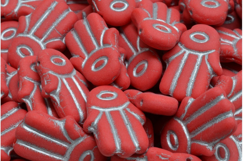 Hamsa-Handperlen, Rot, Silber gefüttert, matt (93190-54301-84100), Glas, Tschechische Republik