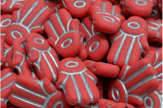 Hamsa Hand Beads, Red Silver Lined Matte (93190-54301-84100), Glass, Czech Republic