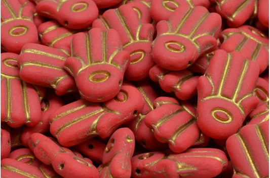 Hamsa Hand Beads, Red Gold Lined Matte (93190-54302-84100), Glass, Czech Republic