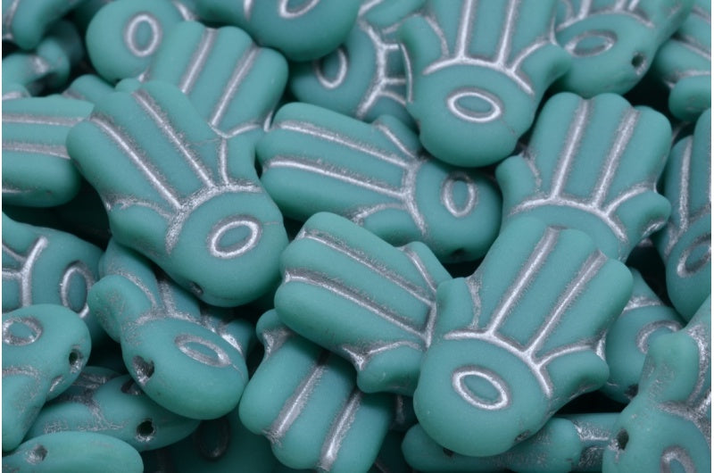 Hamsa Hand Beads, Turquoise Silver Lined Matte (63130-54301-84100), Glass, Czech Republic