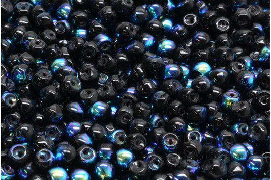 Mushroom Button Beads, Black Ab (23980-28701), Glass, Czech Republic