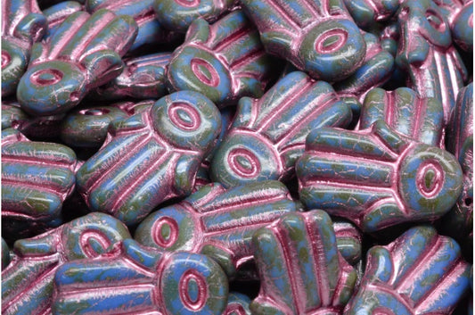 Hamsa-Handperlen, undurchsichtiger blauer Travertin, rosa gefüttert (33040-86800-54321), Glas, Tschechische Republik