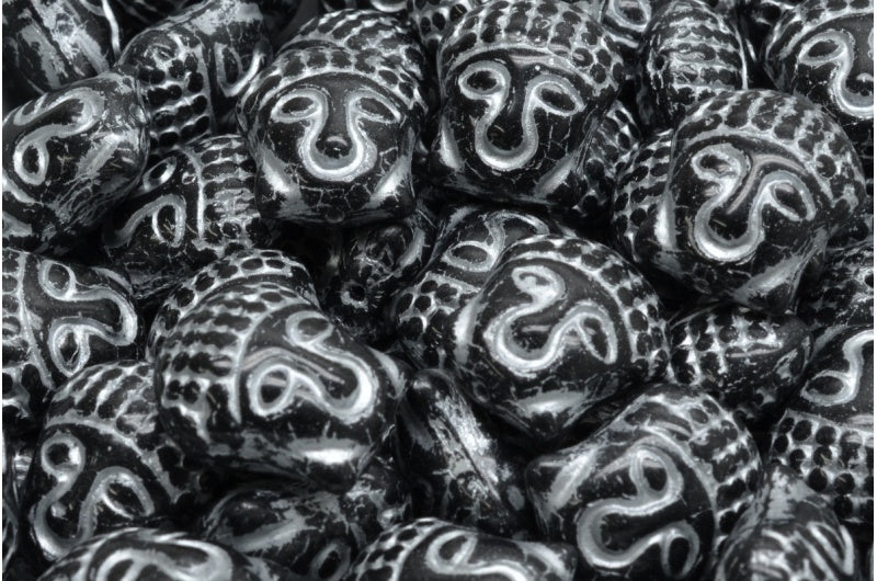 Buddha Head Beads, Black Silver Lined (23980-54301), Glass, Czech Republic