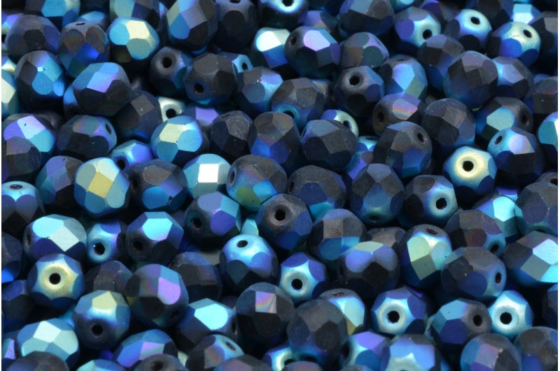 ファセット加工ラウンドビーズ、ブラックマットABフル（2Xサイド）（23980-84100-28703）、ボヘミアクリスタルガラス、チェコ共和国